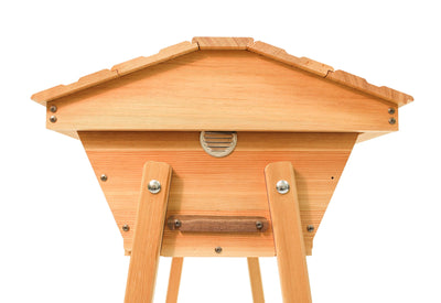 douglas fir close up of top bar hive side end