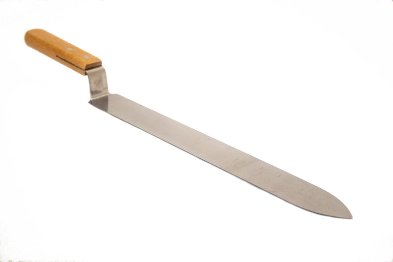 Steel uncapping knife with wooden handle